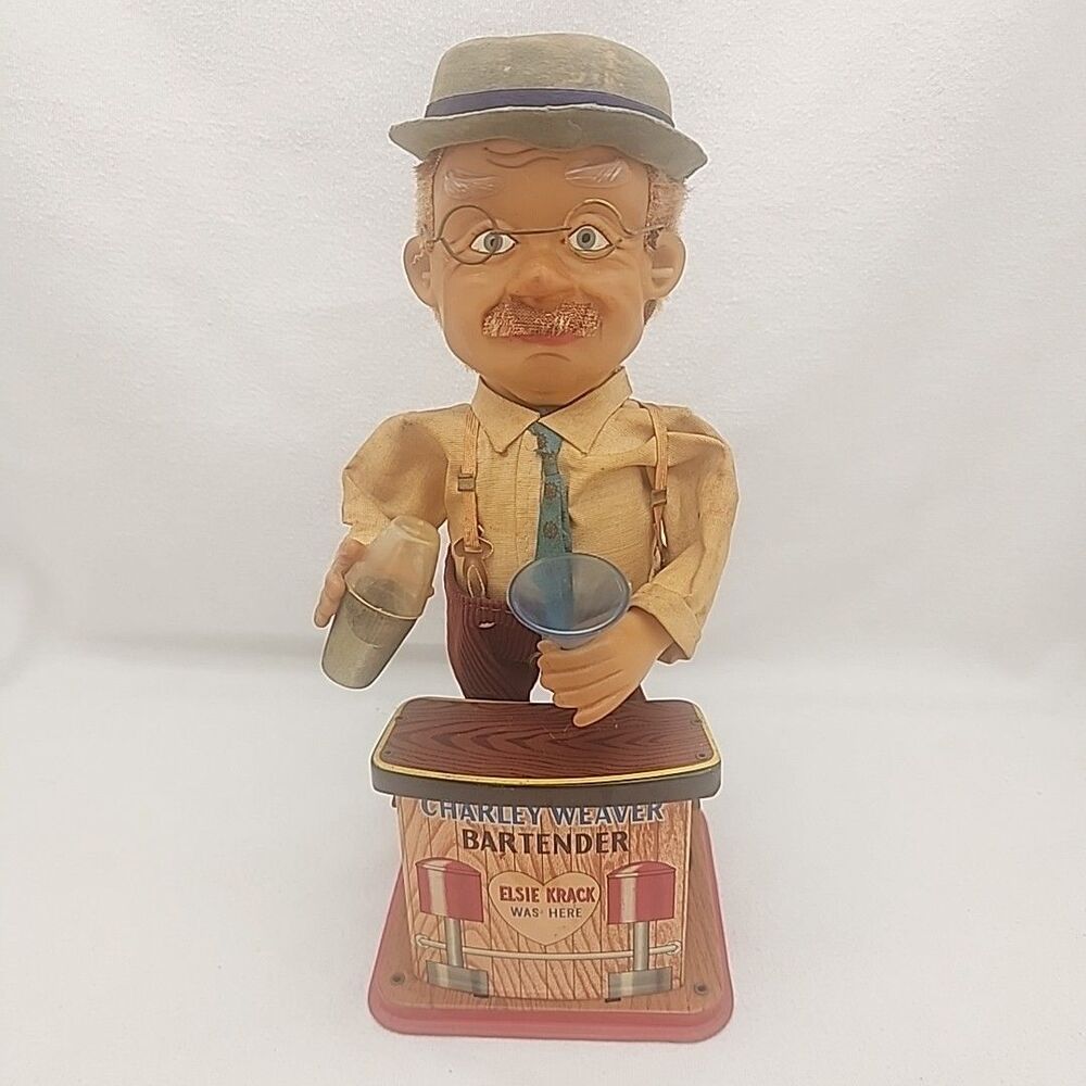 Toy Tin Charlie Weaver Bartender Rosko 1960's Vintage Battery Powered No Box